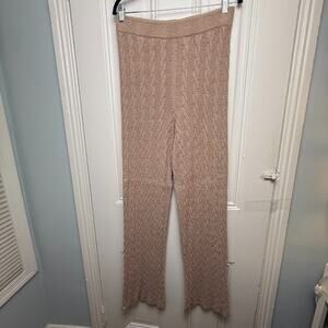 QVC Barefoot Dreams Cozychic Lite Cableknit Pants Womens Medium Tall Tan NWOT